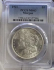 1921 US Morgan Silver Dollar $1 PCGS MS63.