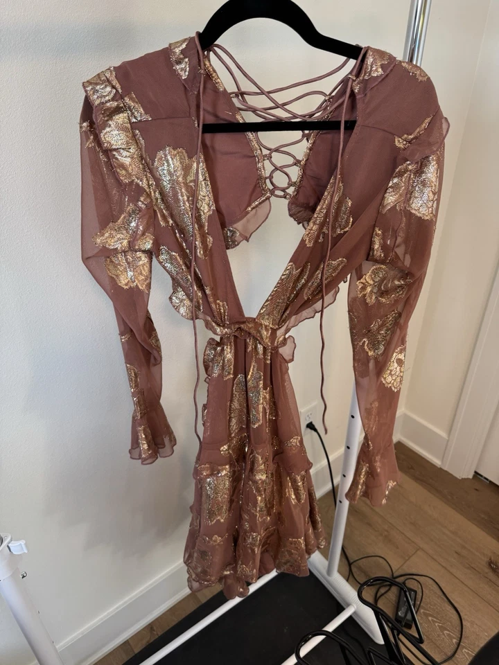 ASOS DESIGN tiered ruffle floral jaquard mini dress with detail skirt size 8 - Image 2 of 4