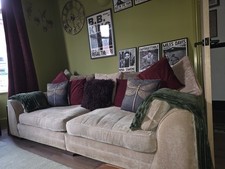 DFS Traditional Beige pillow back Fabric 4 Seater Sofa.