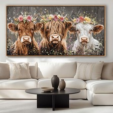 AJAZIKO Highland Cow Wall Art - Farmhouse Rustic Country Wall Decor, Large C...