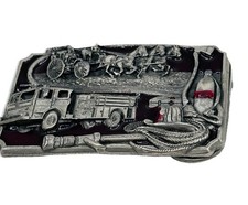 Vintage 1989 Siskiyou Firefighter Belt Buckle FD Fire Truck Horse Drawn
