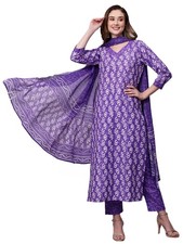 GoSriKi Women's Rayon Blend Straight Printed Kurta with Pant  Dupatta Feedb...