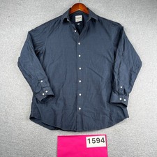 Ben Sherman Tailored Slim Fit Shirt 16 Navy Blue Casual Button Up Long Sleeve
