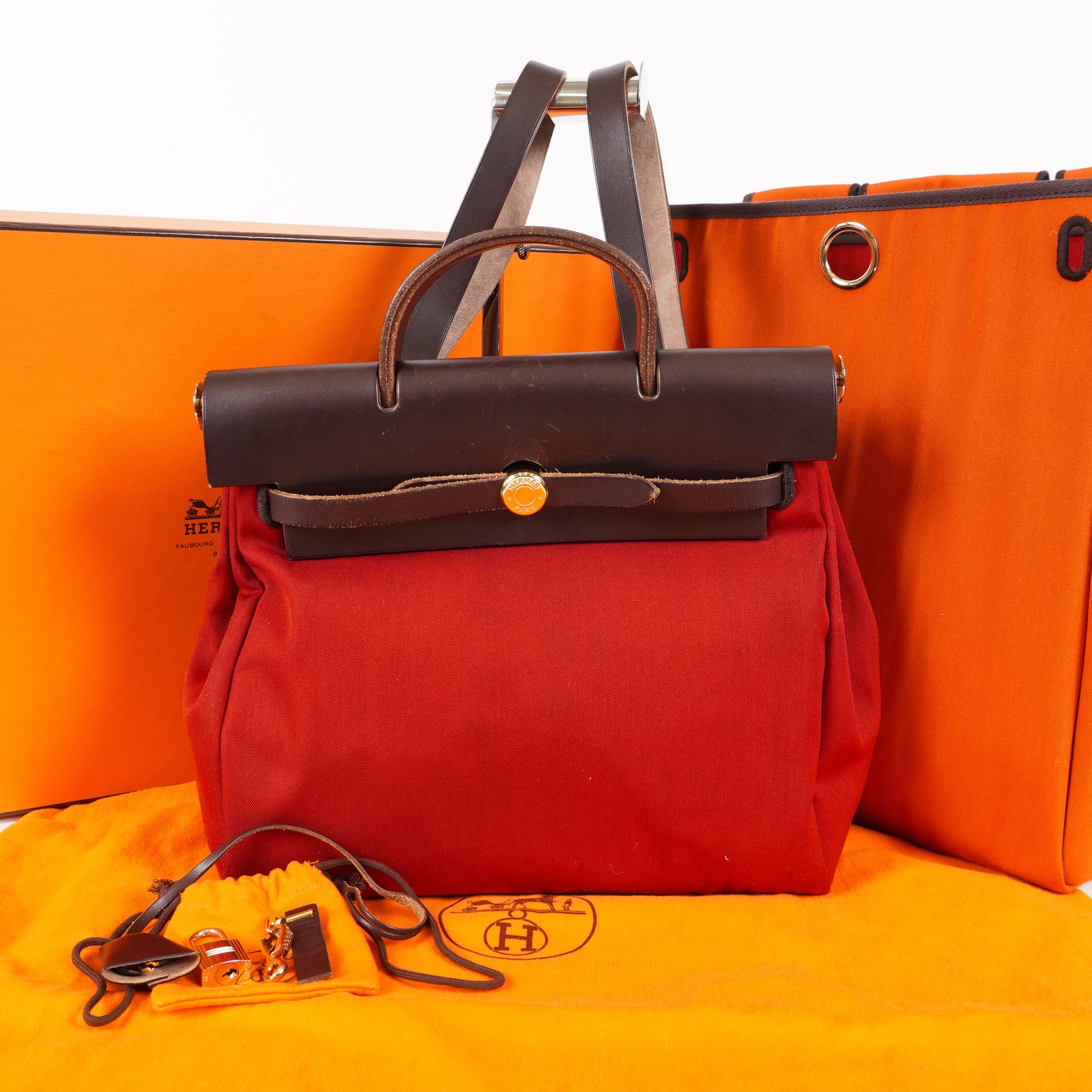 Hermes Brick RedMoka Toile Canvas and Vache Hunter Herbag 31 Bag 05E346352529