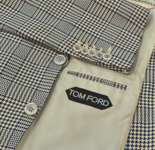 Chaqueta Blazer Tom Ford Basic Base A Cuadros 100% Seda Morera 2 Botones 54/44 R - Imagen 7 de 9