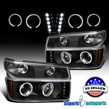Fit 2004-2012 Colorado Canyon Black Halo Projector Headlights Led Bar Lamp 04-12