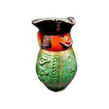 Vintage Signed Hand-Crafted Hungarian Miska Redware Face Pitcher/Jug Folk Art