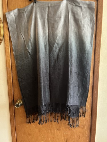Gray Ombre Paislay Oversized Shawl Scarf Wrap Meditation Boho Festival Goth - Picture 3 of 7