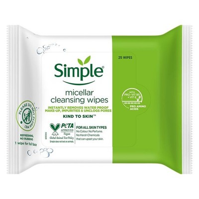 SIMPLE Kind To Skin Micellar Cleansing Wipes 25ct