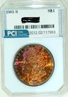 1881-S  Gem BU ++++  Morgan Dollar  Honey Cranberry Rainbow Color Toned SUPERB
