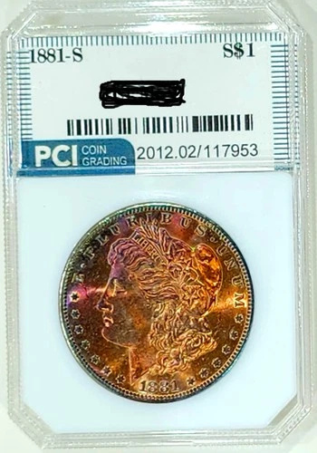 1881-S  Gem BU ++++  Morgan Dollar  Honey Cranberry Rainbow Color Toned SUPERB