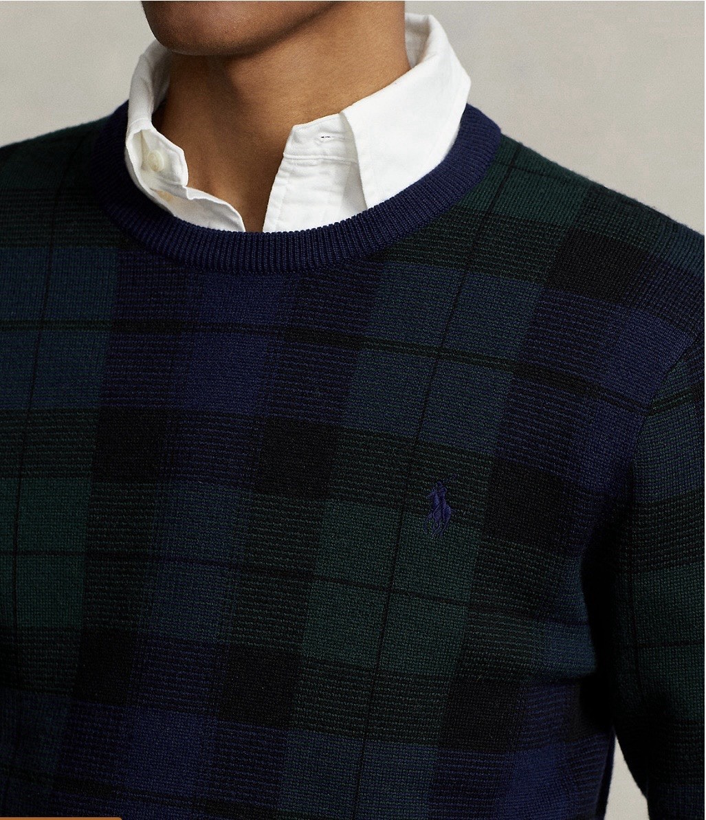 Polo Ralph Lauren Checkered Plaid Washable Merino Wool Crewneck Sweater 2XL XXL