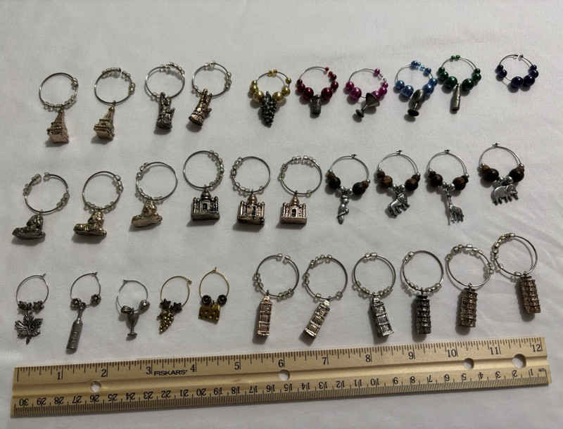 31pc Travel-Themed Wine Glass Charms Multicolor Beaded Rings Reusable Set