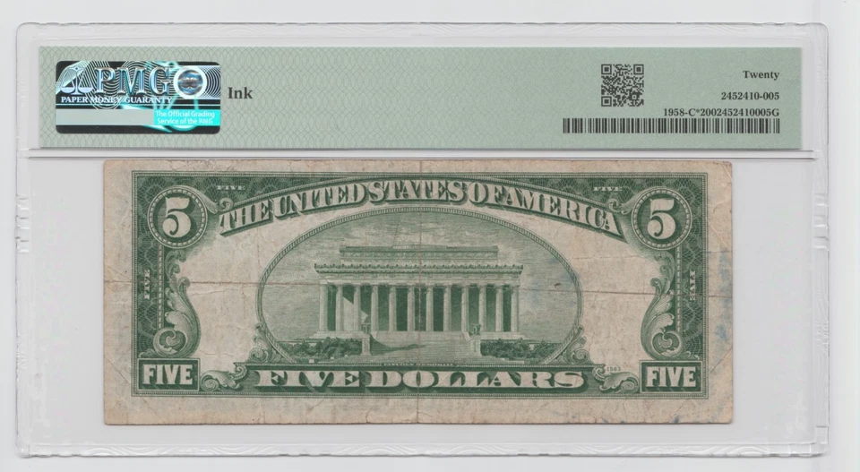 1934B STAR $5 Federal Reserve Note - Graded 20, FR #1958-C STAR - Image 2 of 2