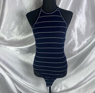 Capulet Ribbed Knit Crisscross Halter Bodysuit   Sleek & Stylish (Size Small) 