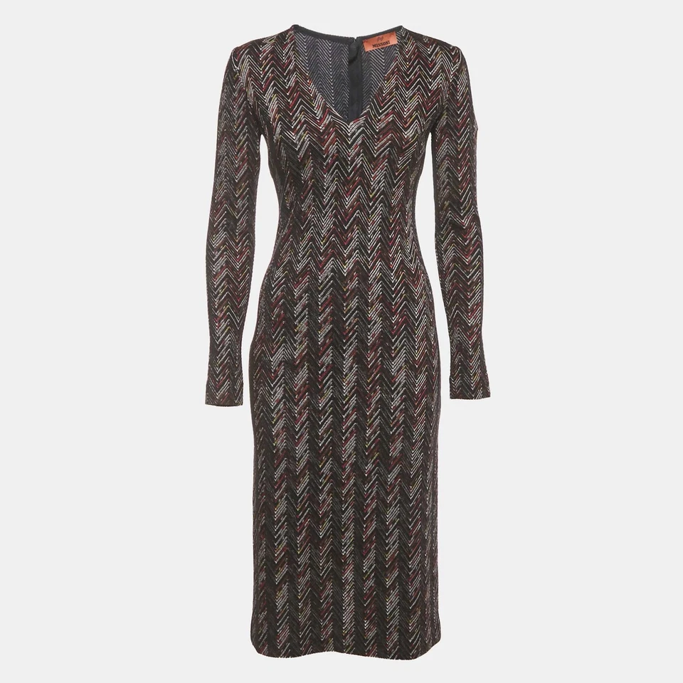 Vestido Vaina Missoni Negro Zig Zag Tejido Cuello en V S