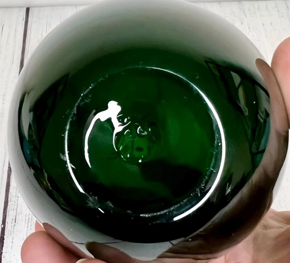 Blenko Hand Blown Glass Weighted Green Apple Paperweight W/ Clear Stem 5 1/2” T - Image 2 of 2