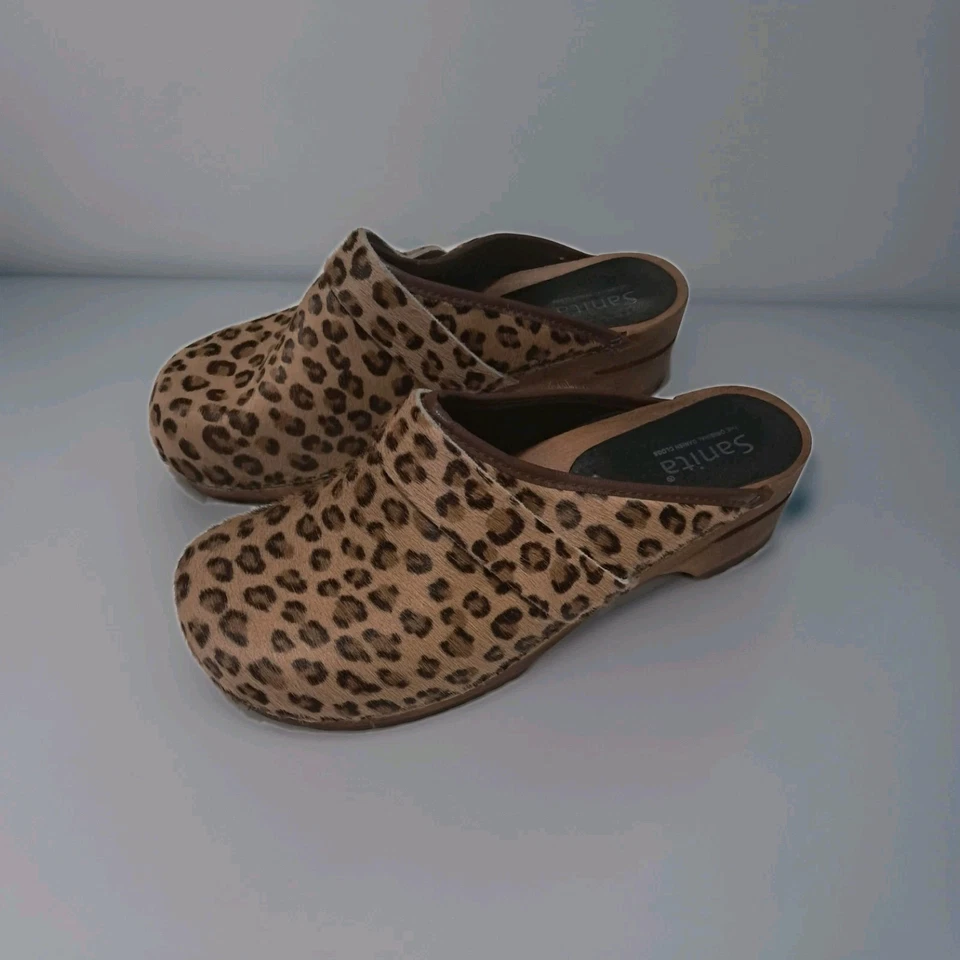 Tamancos dinamarqueses Sanita plataforma de madeira estampa de chita no cabelo da panturrilha tamanho 40 EUA 9 - Imagem 2 de 4