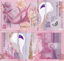 Bermuda 5 Dollars 2024 P 64 New Polymer Fish UNC