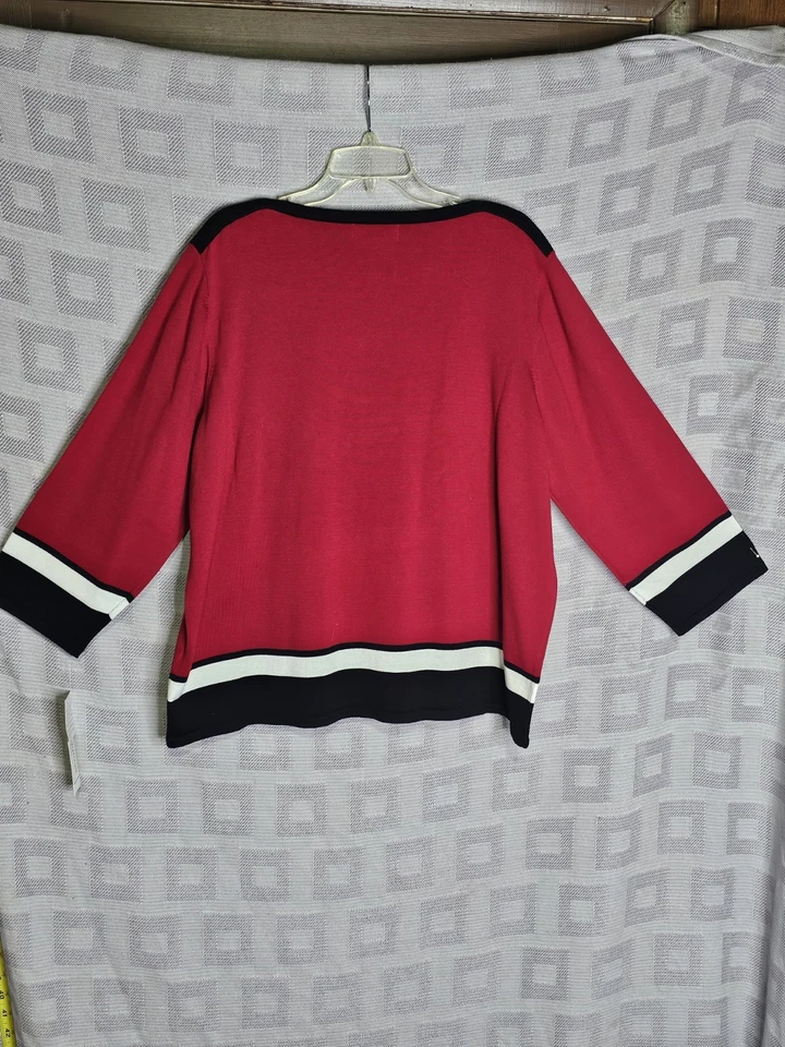 NWT Alfred Dunner 2XL Border Stripe Sweater Detachable Necklace Red LongSleeve - Image 3 of 4