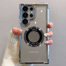 For Samsung S26 S25 S24 Ultra S23 FE MagSafe Luxury Plating Clear Magnetic Case