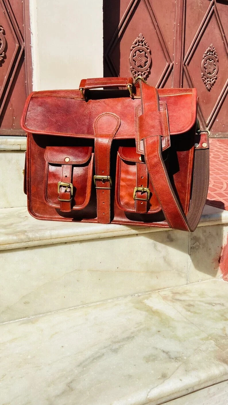 Vintage Leather Bag Satchel Laptop 16'' new Messenger Genuine Rucksack Men's