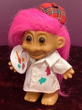 VINTAGE RUSS TROLL  🎨 ARTIST 🖌COMPLETE With PAINT PALETTE & BERET - PINK HAIR