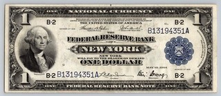 $1 1918 New York Federal Reserve Bank National Currency Note Large Size