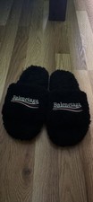 BALENCIAGA SLIDES MEN'S FURRY OPEN MULE IN BLACK