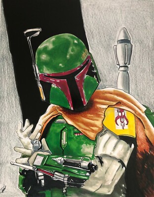 Boba Fett art print 11x14 (copic markers)  Star Wars Bounty Hunter Mandalorian