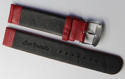 Bracelet De Montre En Cuir Véritable Bordeaux - Largeur 18 Mm - Boucle Argentée - Neuf