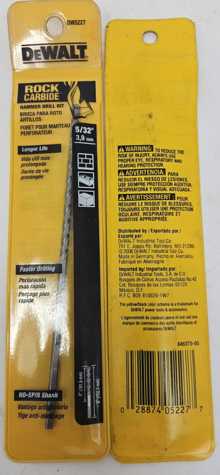 DeWalt DW5227 Hammer Drill Bit 5/32" Qty 2