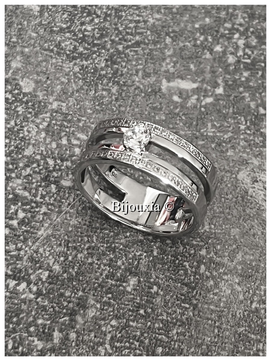 Bague motif tressé argent massif 925/000 rhodié et oxydes de zirconium