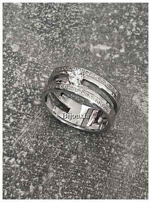 Bague double Pavé en argent sterling et cristaux Argent
