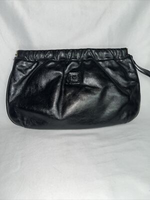 Anne Klein Black Vintage Soft Leather Clutch Wristlet Purse Size Medium 70s  Sz S