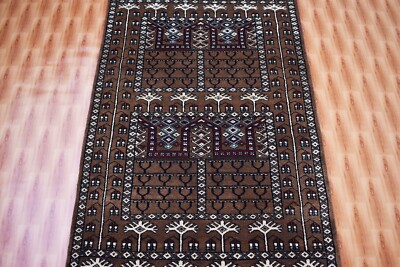 Traditional Geometric Oriental Brown Color Rug 2.6x4 Bedroom Wool Handmade