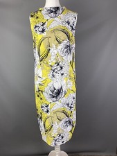 M&S UK 10 Black White Yellow Sleeveless Shift Dress Below Knee Midi Summer