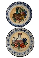 Blue & White Chinoiserie wall Fruit Wine Plates 8” Kitchen Hand painted Signed