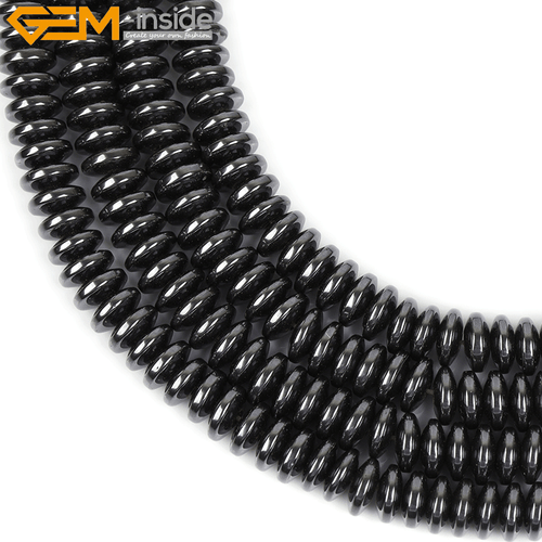 Rondelle Black Jet Hematite Stone Spacer Beads Jewelry Making 15" Non-magnetic - Picture 31 of 50