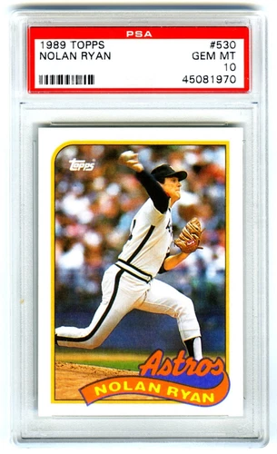 NOLAN RYAN~HOUSTON ASTROS~1989 TOPPS PSA-10 GEM-MT GRADED MLB BASEBALL CARD #530