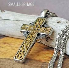 Stainless Steel Celtic Irish Cross Necklace Norse Viking Knot Pendant Men Women