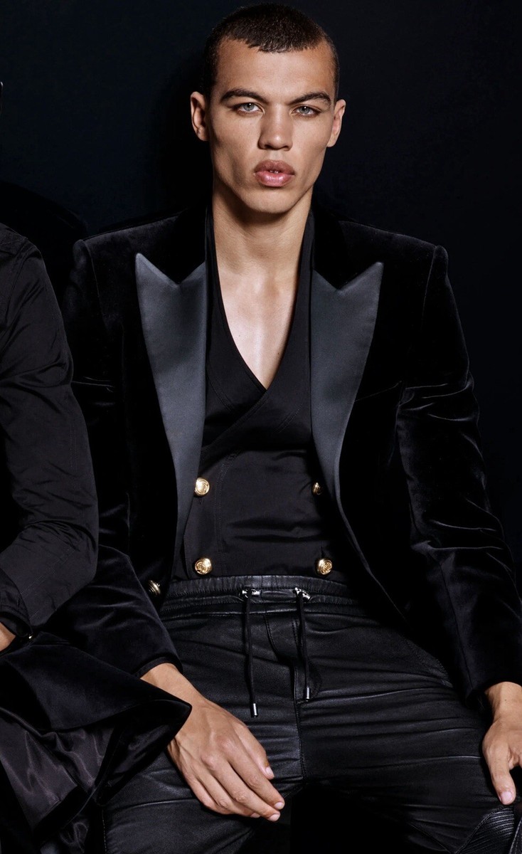 Fashion Balmain Men's Blazers Balmain X H&M Mens Black Velvet