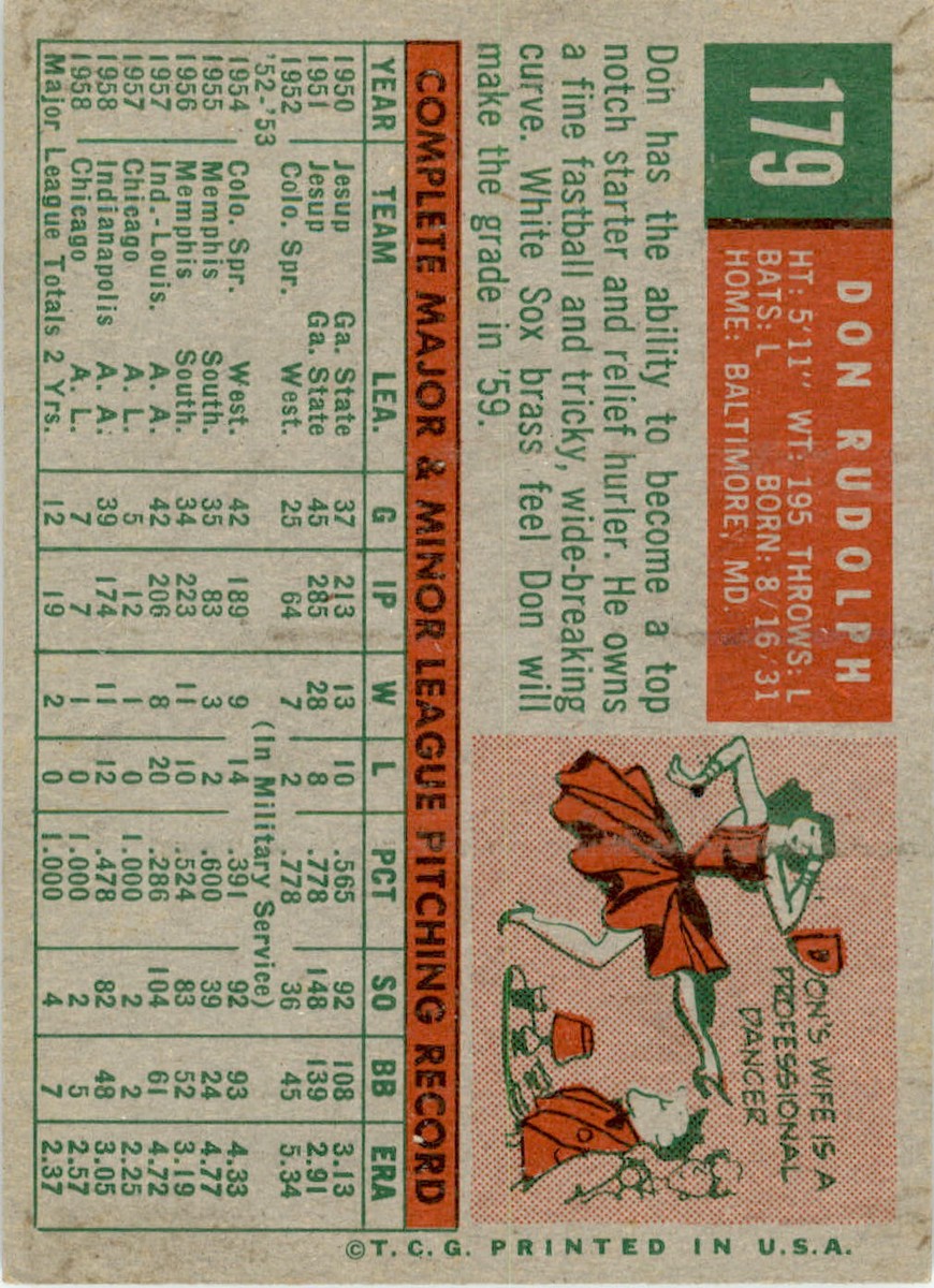 1959 Topps 179 Don Rudolph EX-MT #D370204 | eBay