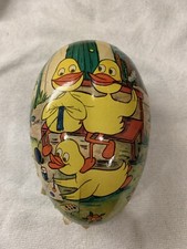 VTG Large German Rare Easter Paper Mache Lithograph Egg Candy Container