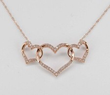 Round Cut Simulated Women's Triple open Heart Pendant In 14K Rose Gold Plated