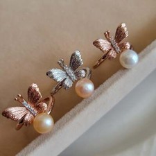 14K Gold Plated S925 Silver Freshwater Glare Butterfly Pearl Finger Ring