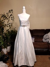 DB WEDDINGS WHITE SATIN OFF THE SHOULDER W/SASH wedding dress- SIZE-6