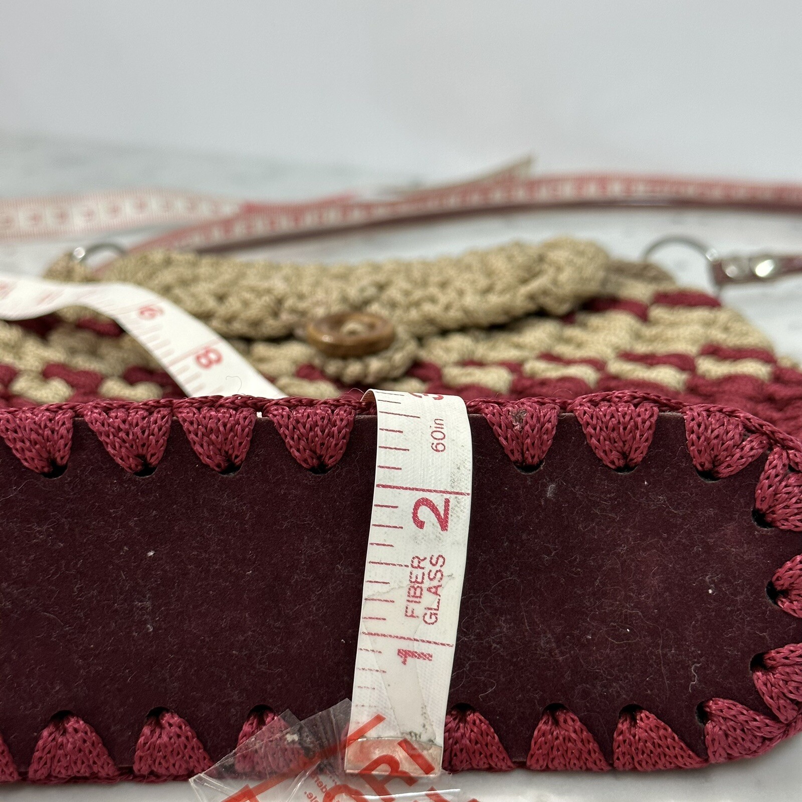 Vintage Macrame Bucket Bag Button Loop Closure Su… - image 8