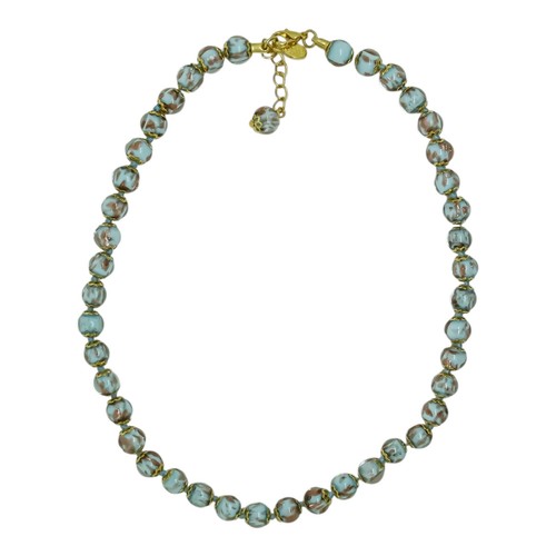 Perle En Verre De Murano Bleue Aqua Avec Film Pailleté - Argent 925 Pour Bracelet