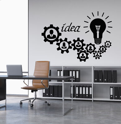 Vinyl Wall Decal Light Bulb Idea Decor For Office Worker Gears Stickers ...